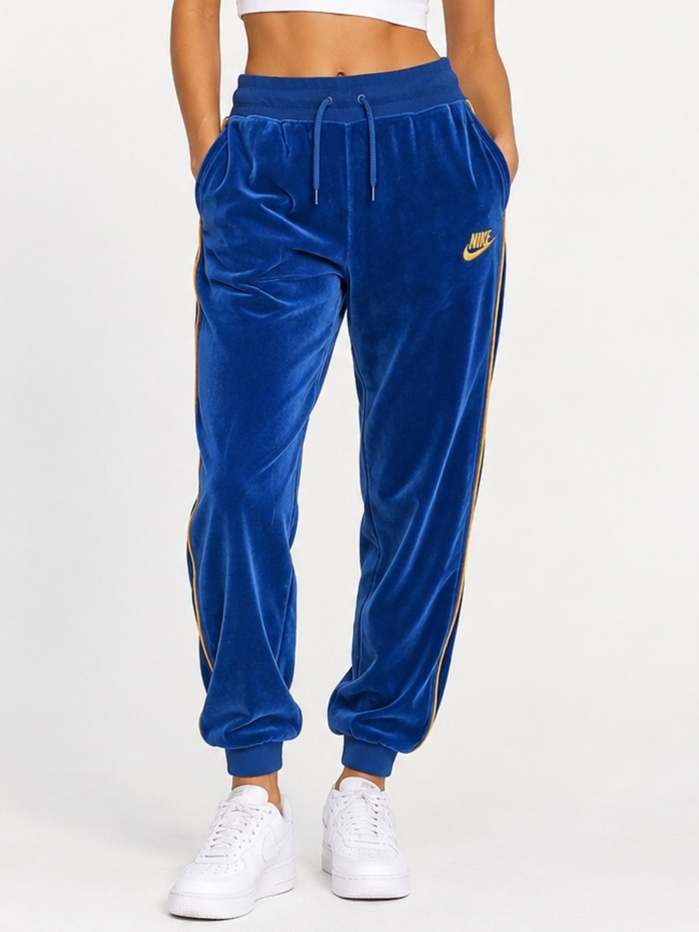 Nike Sportswear Blue Gold Velour Jogger Track Pants Y2K Medium